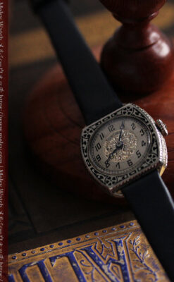 グリュエン 彫りとエナメル装飾の美しい女性用アンティーク腕時計 【1920年頃】-W1511-6