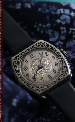 グリュエン 彫りとエナメル装飾の美しい女性用アンティーク腕時計 【1920年頃】-W1511-8