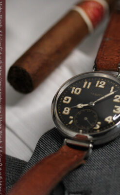 英国ベンソン 銀無垢＆黒文字盤の風格あるアンティーク腕時計 【1918年製】-W1512-10