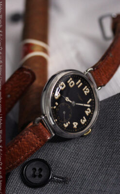 英国ベンソン 銀無垢＆黒文字盤の風格あるアンティーク腕時計 【1918年製】-W1512-11