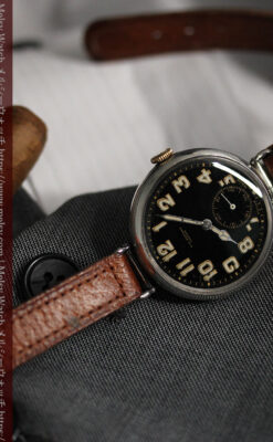 英国ベンソン 銀無垢＆黒文字盤の風格あるアンティーク腕時計 【1918年製】-W1512-12