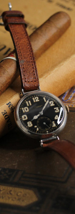 英国ベンソン 銀無垢＆黒文字盤の風格あるアンティーク腕時計 【1918年製】-W1512-2