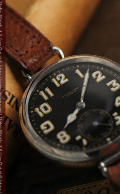 英国ベンソン 銀無垢＆黒文字盤の風格あるアンティーク腕時計 【1918年製】-W1512-4