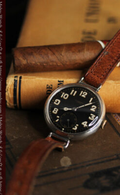 英国ベンソン 銀無垢＆黒文字盤の風格あるアンティーク腕時計 【1918年製】-W1512-6