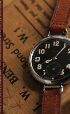 英国ベンソン 銀無垢＆黒文字盤の風格あるアンティーク腕時計 【1918年製】-W1512-7