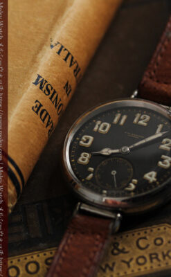 英国ベンソン 銀無垢＆黒文字盤の風格あるアンティーク腕時計 【1918年製】-W1512-8