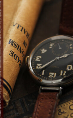 英国ベンソン 銀無垢＆黒文字盤の風格あるアンティーク腕時計 【1918年製】-W1512-9