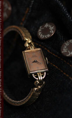 ジラールペルゴのコッパー色の上品な金無垢女性用アンティーク腕時計 【1940年頃】-W1515-8