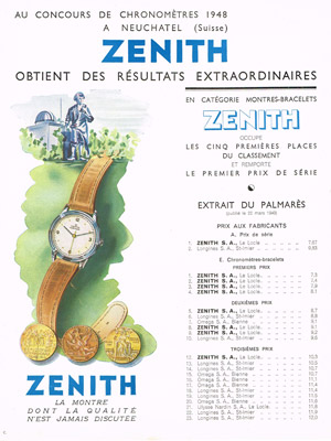 ゼニスの時計広告-1949年