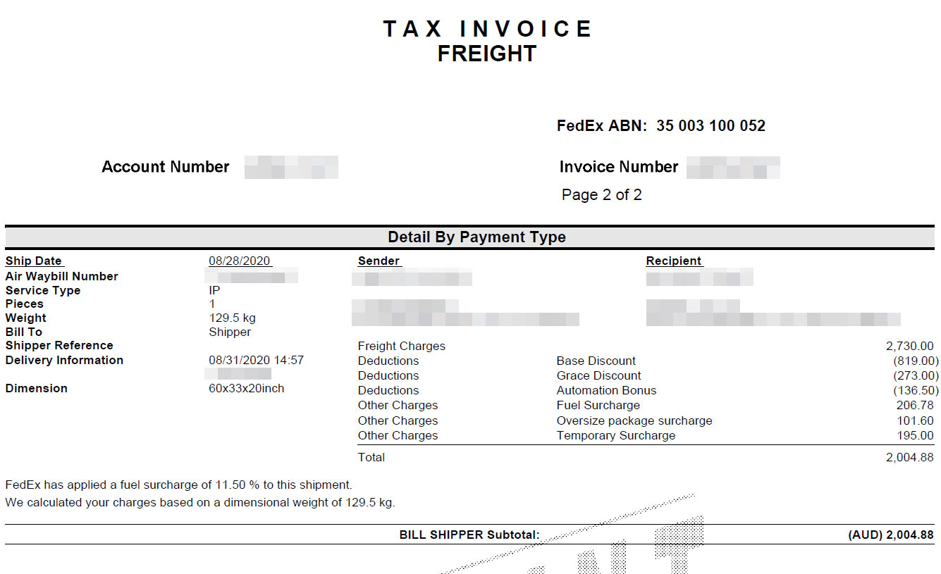 フェデックスの間違った明細