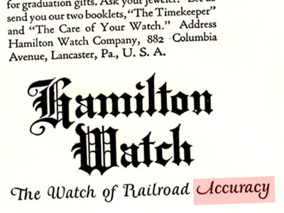 ハミルトンの昔の時計広告の一部
