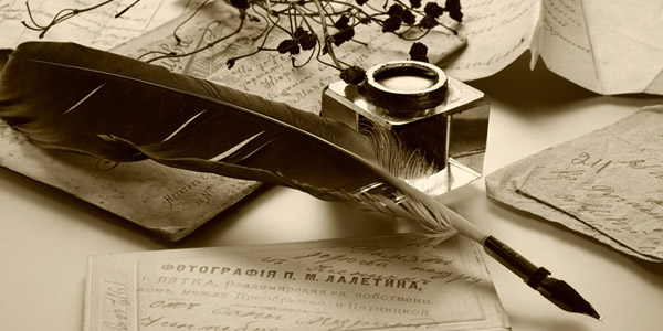 羽のつけペンと手紙